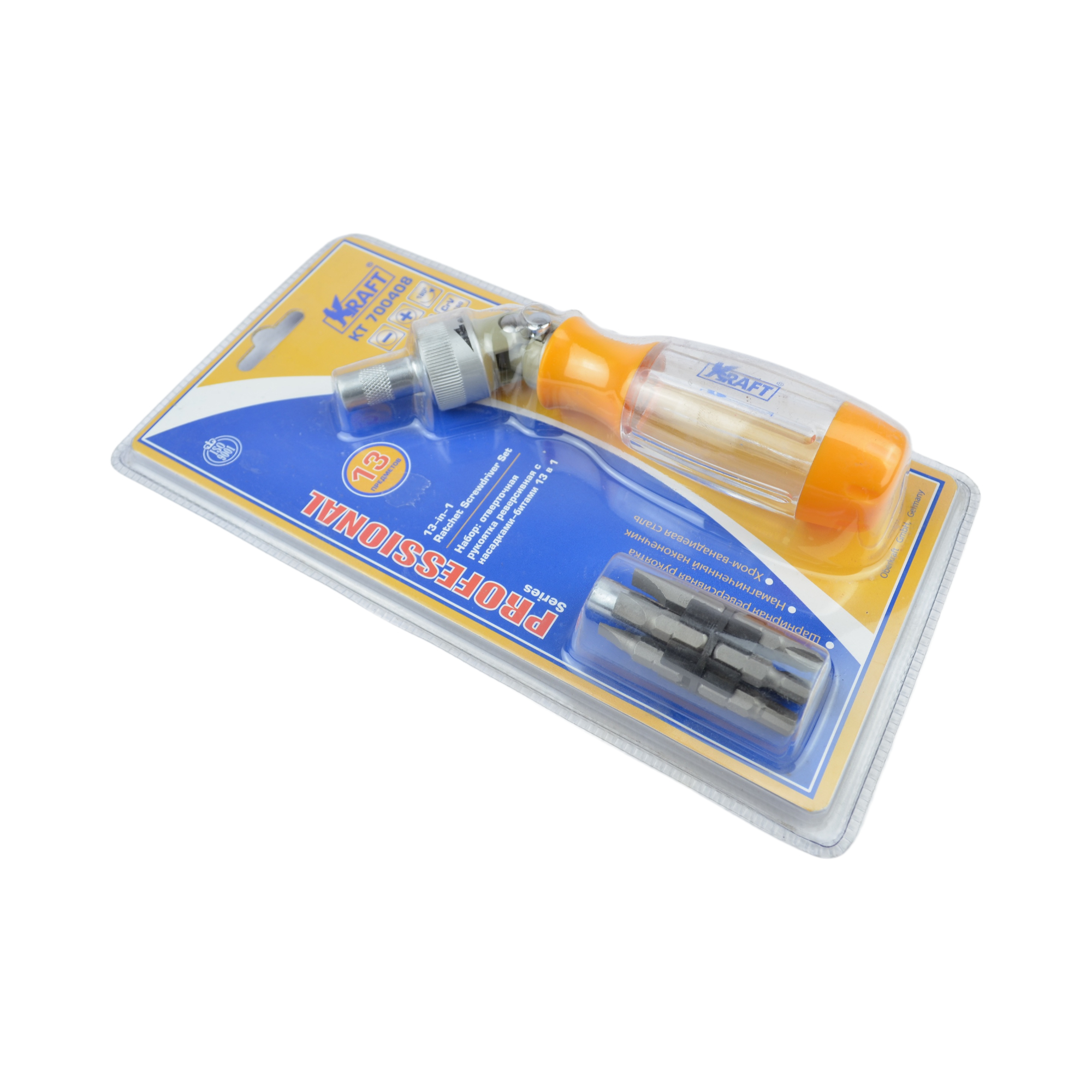 набор отвертка реверсивная с битами вставками 14 предм. KRAFT 700408 