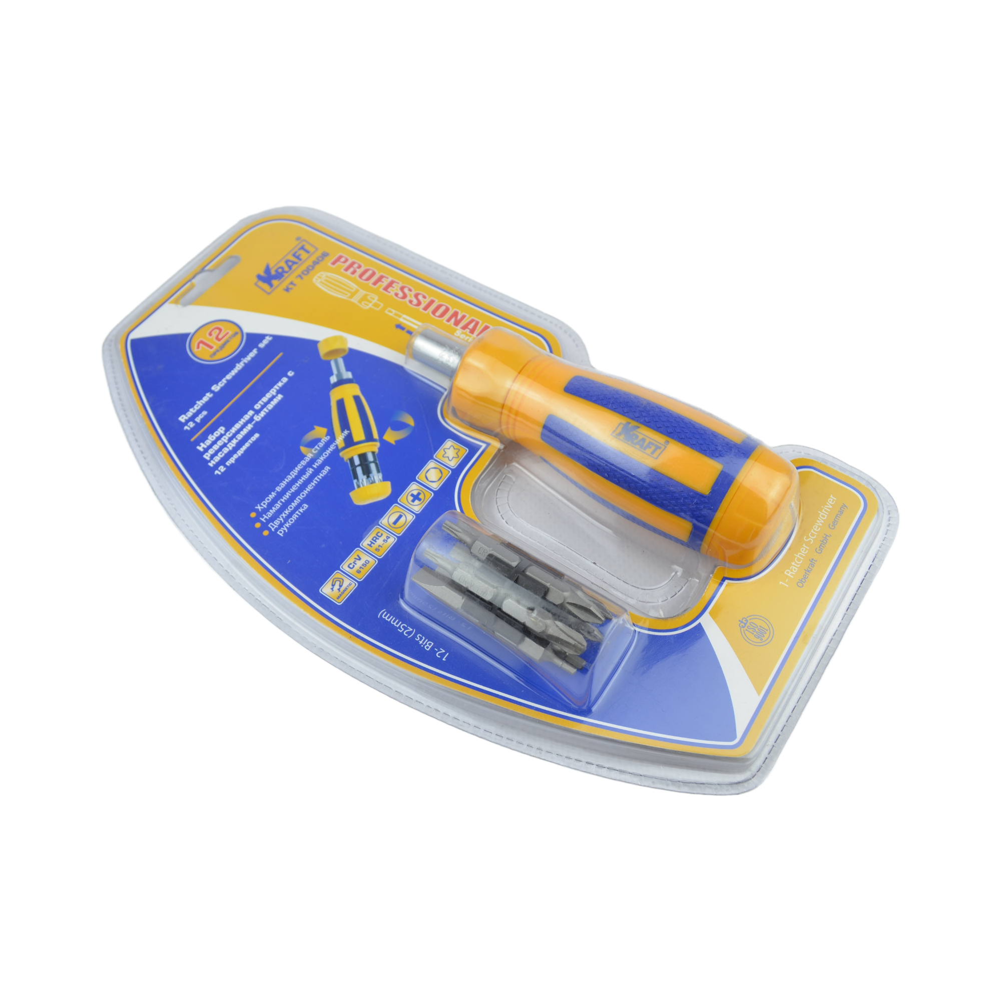 набор отвертка реверсивная с насадками битами 12 предм. KRAFT 700406 