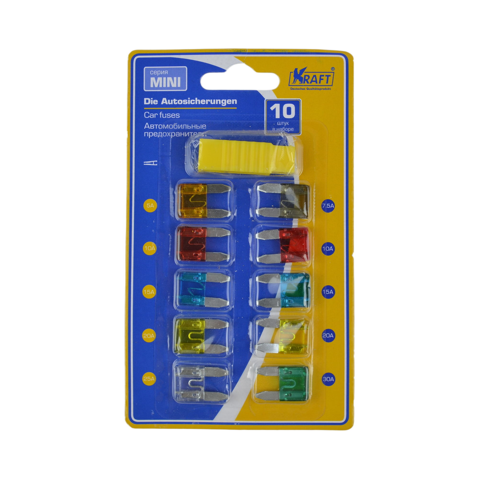 предохранитель MINI с пинцетом KRAFT 870019 к-т 10 шт.