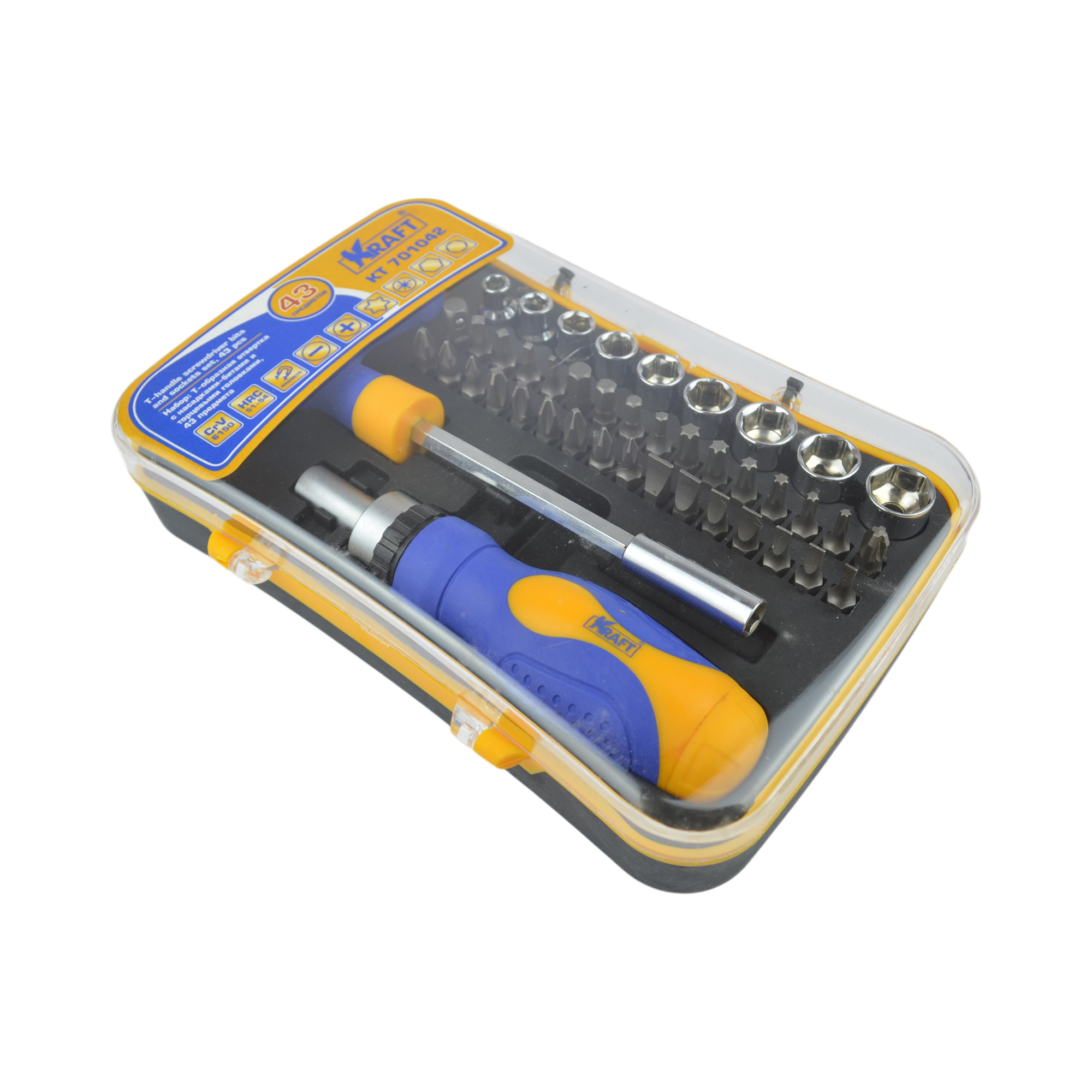 набор отвертка Т-образная с битами и головками 43 предм. KRAFT 701042 