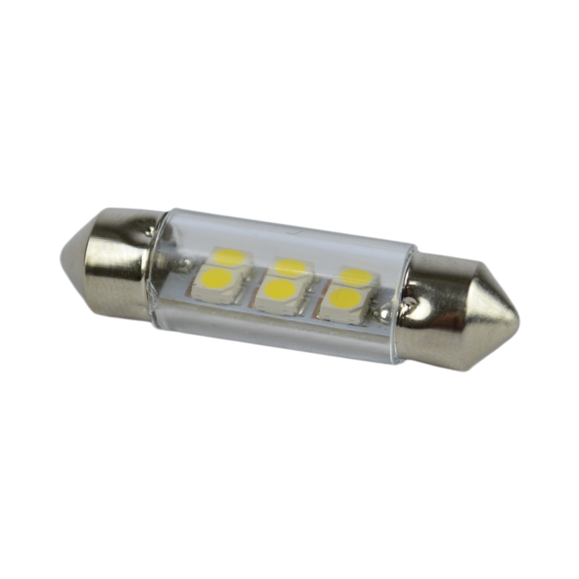 лампа светодиодная T11 white 12v 6 SMD (3528) 30Lm T11x36 S8.5 салон (10)