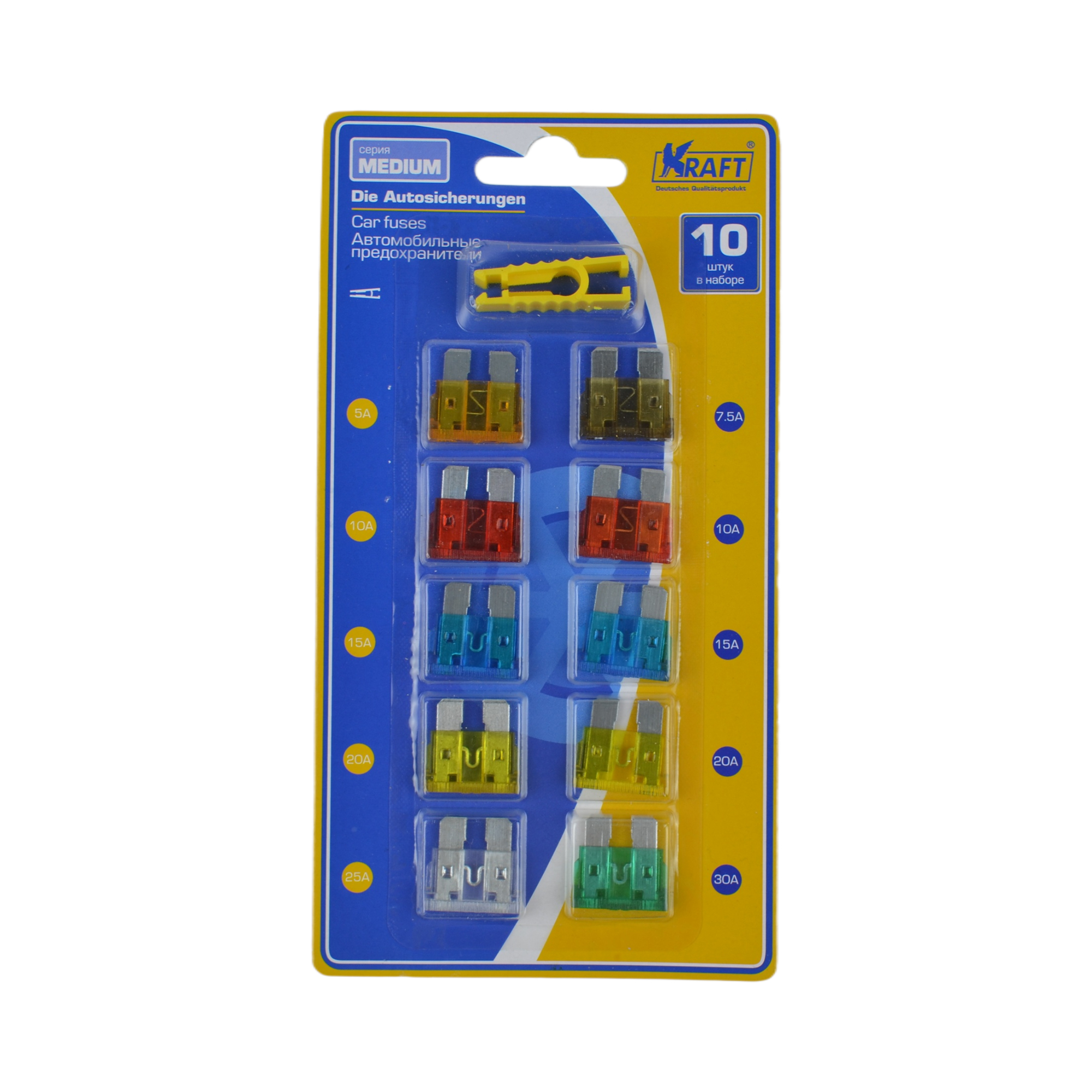 предохранитель MEDIUM без пинцета KRAFT 870021 к-т 10 шт.